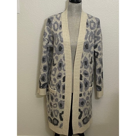Joseph A Women's ivory/Grey long Sleeve Leopard Print Open Front Cardigan Medium - Picture 1 of 11